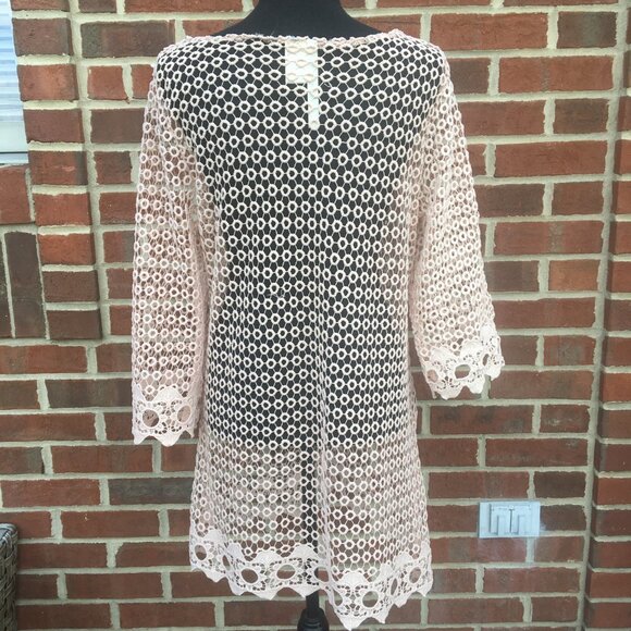 Simply Irresistible Crochet Tunic Dress Medium Peach Beach Cover Boho Ibiza Euro - Picture 3 of 7